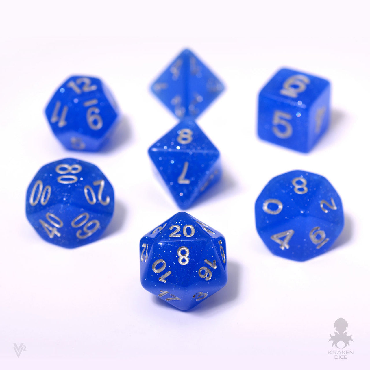 Royal Blue Glitter 7pc Dice Set